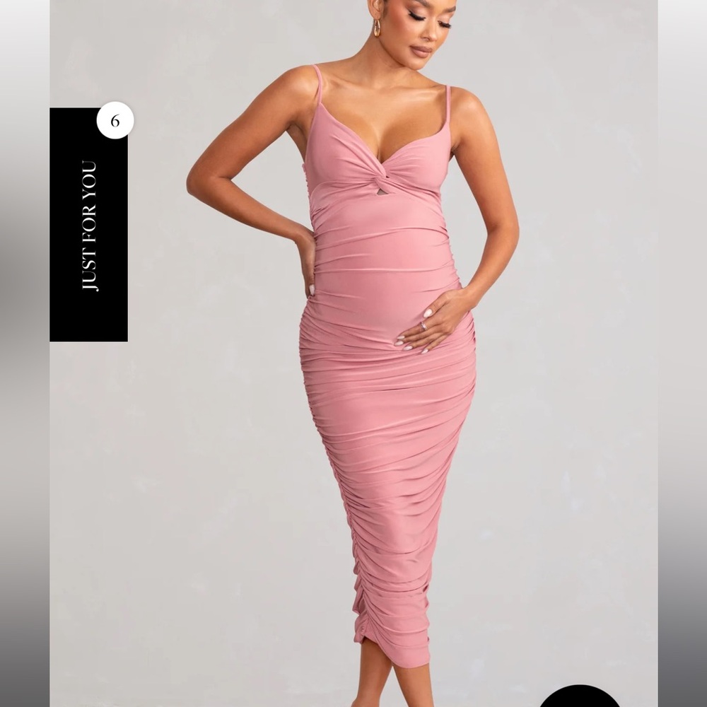 BLUSH MATERNITY CAMI MIDI DRESS WITH TWIST PLUNGE